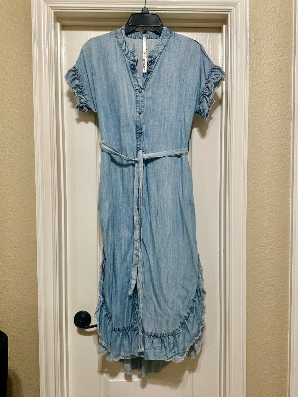 Uncle frank denim Maxi Fringe Ruffle Dress